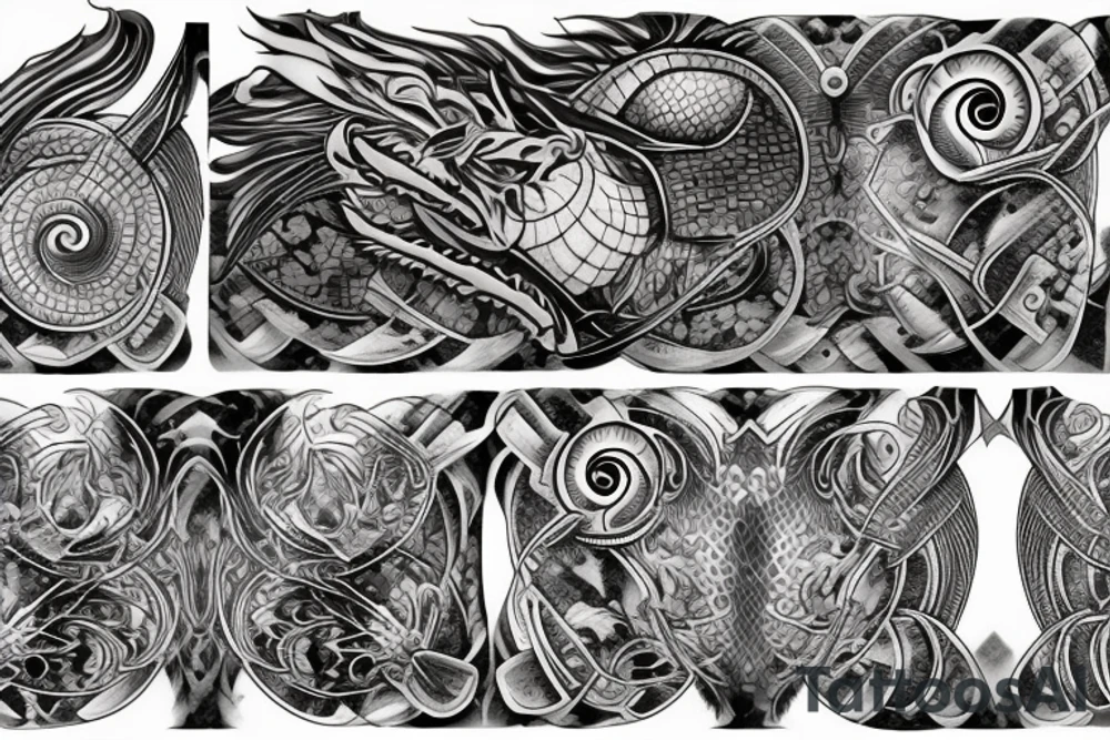 Dragon scales with eyes mixed in tattoo idea