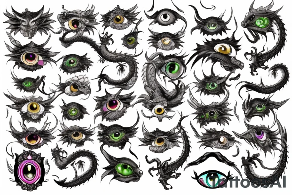 Dragon scales with eyes mixed in tattoo idea