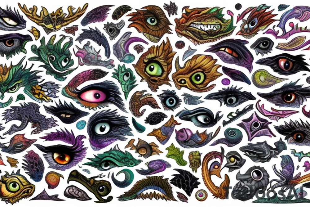 Dragon scales with eyes mixed in tattoo idea