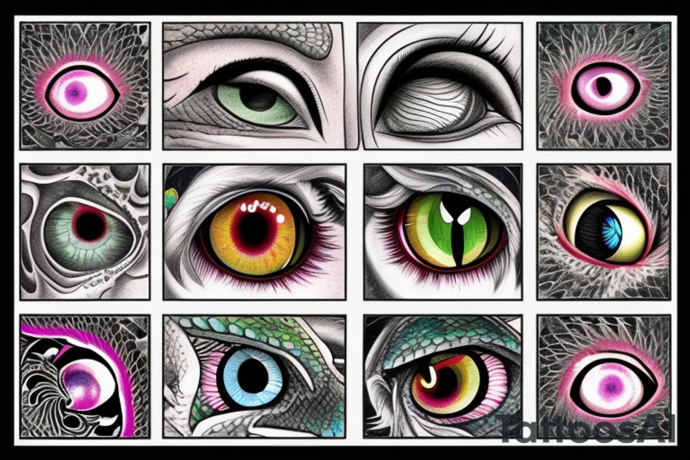 Dragon scales with eyes mixed in tattoo idea