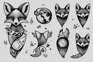 Sweet fox with a globe between his paws tattoo idea