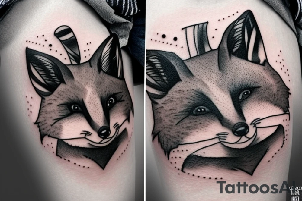 Sweet fox with a globe between his paws tattoo idea