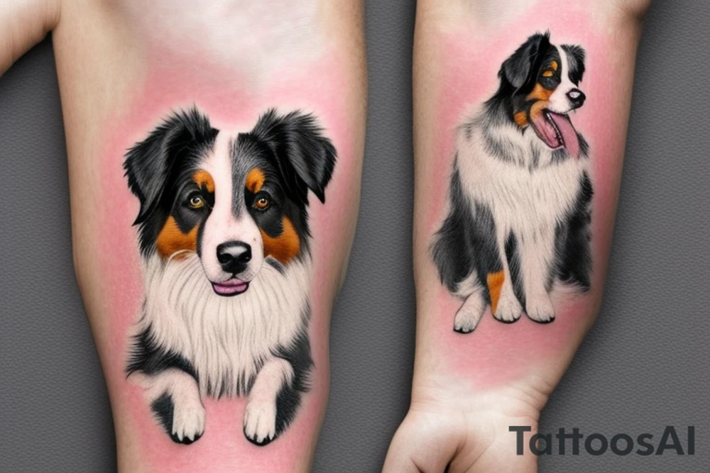 Sweet laying Australian Shepard with a globe between her paws. tattoo idea