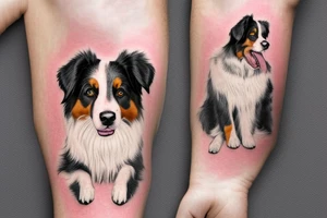 Sweet laying Australian Shepard with a globe between her paws. tattoo idea