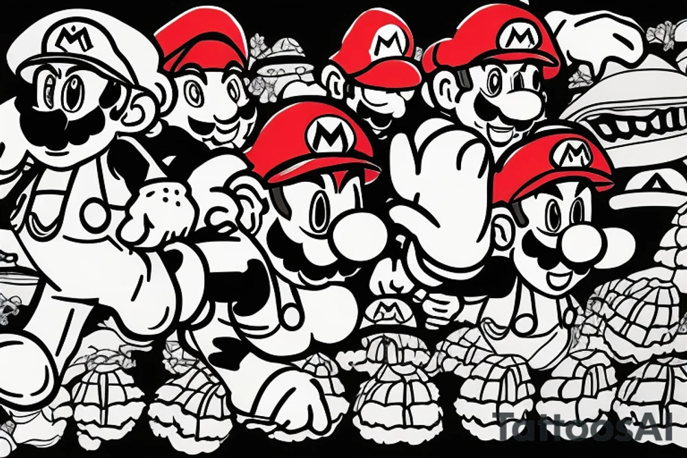 Bad super mario doing shrooms in old room tattoo idea