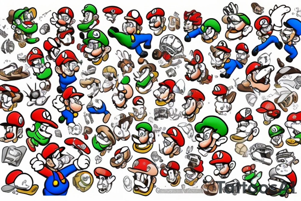 Bad super mario doing shrooms in old room tattoo idea