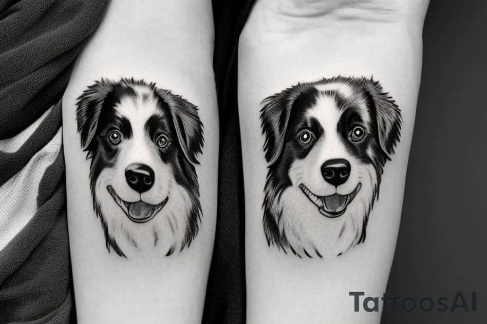 Sweet laying Australian Shepard with a globe between her paws. tattoo idea