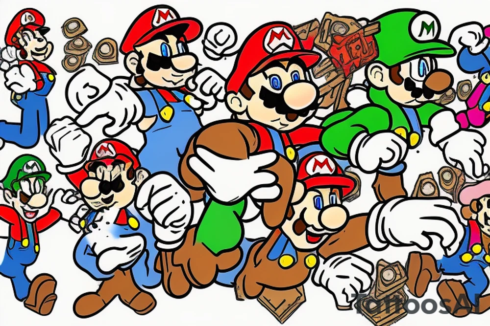 Bad super mario doing shrooms in old room tattoo idea