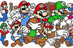 Bad super mario doing shrooms in old room tattoo idea