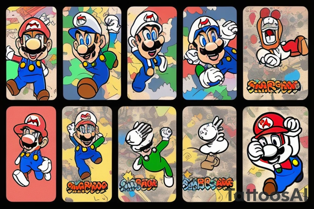 Bad super mario doing shrooms in old room tattoo idea