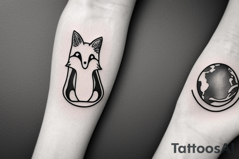 Sweet laying fox with a globe between her paws. tattoo idea Sweet laying fox with a globe between her paws. tattoo idea
