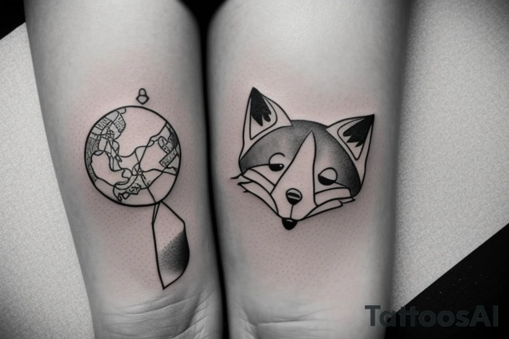 Sweet laying fox with a globe between her paws. tattoo idea Sweet laying fox with a globe between her paws. tattoo idea