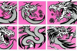 Pink Japanese dragon with rose in mouth tattoo idea