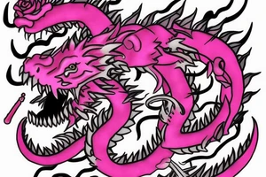 Pink Japanese dragon with rose in mouth tattoo idea