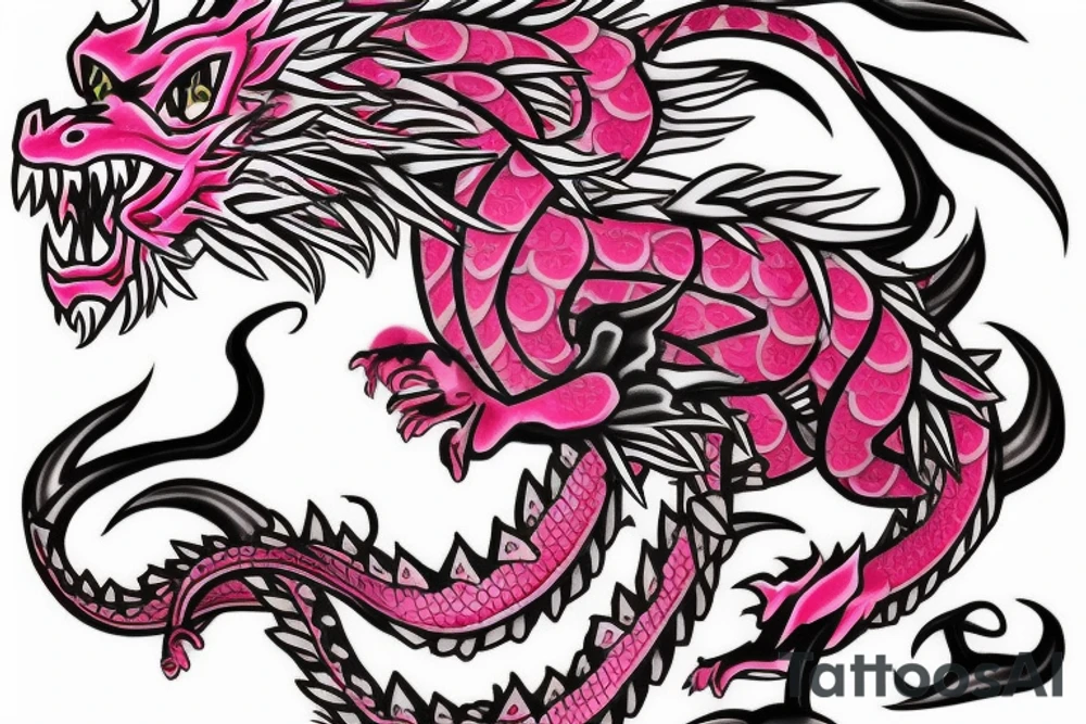 Pink Japanese dragon with rose in mouth tattoo idea