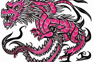 Pink Japanese dragon with rose in mouth tattoo idea