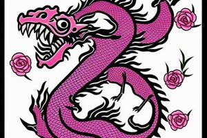 Pink Japanese dragon with rose in mouth tattoo idea