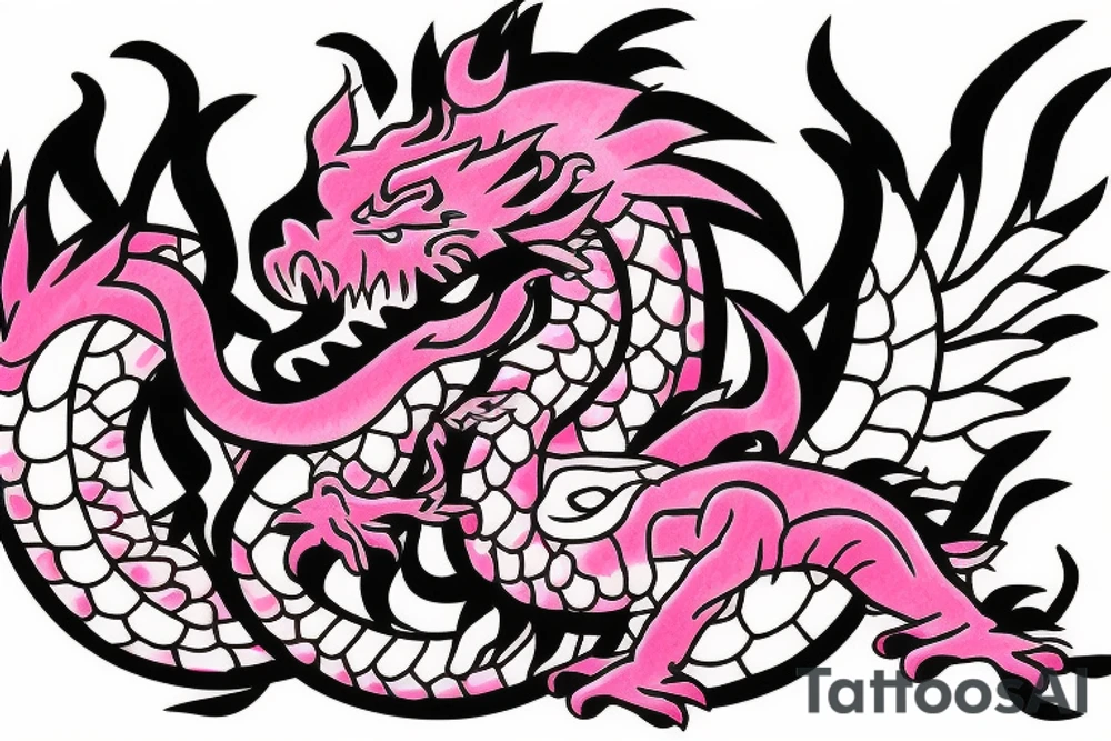 Pink Japanese dragon with rose in mouth tattoo idea