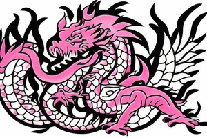 Pink Japanese dragon with rose in mouth tattoo idea