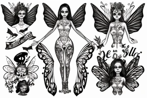 Skelton with fairy wings. with the words “be all the beautiful things you are and be them without apology for all eternity.” tattoo idea