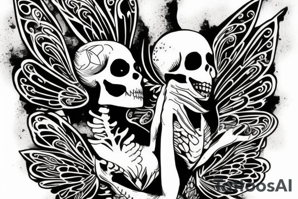 Skeleton with fairy wings. tattoo idea