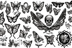 Skeleton with fairy wings and butterfly flying out of their hands tattoo idea