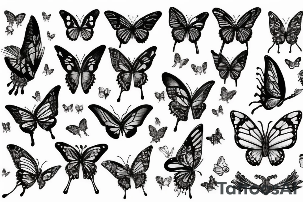 Skeleton with fairy wings and butterfly flying out of their hands tattoo idea