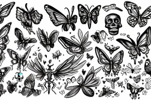 Skeleton with fairy wings and butterfly flying out of their hands tattoo idea
