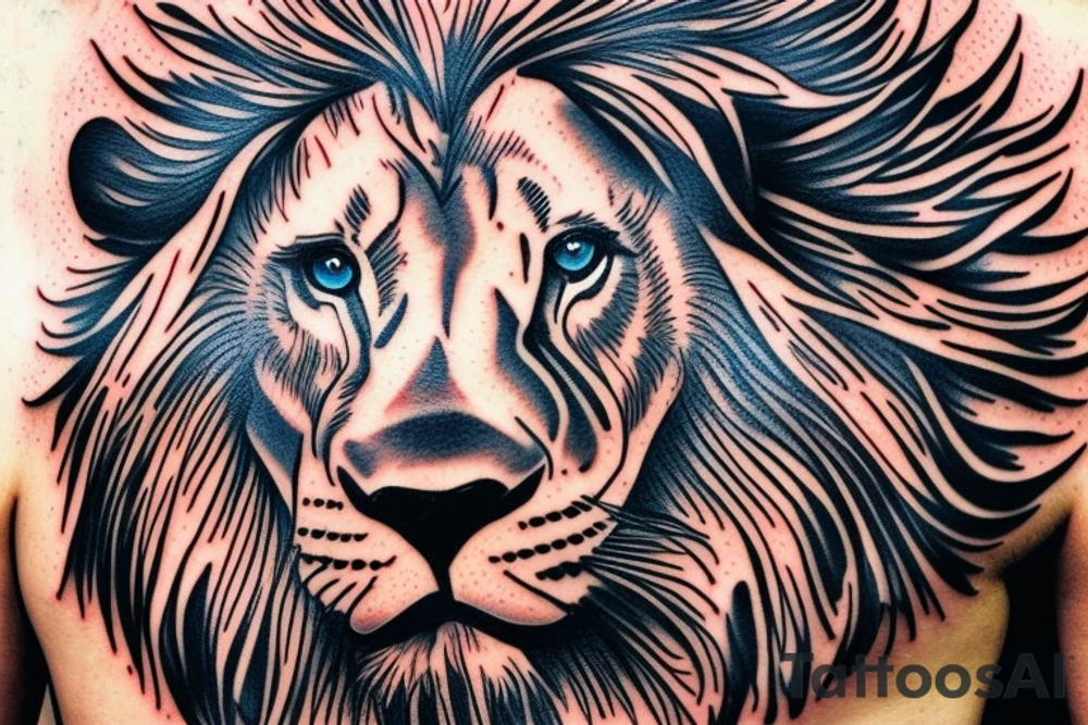 Aggresive line with blue eyes tattoo idea