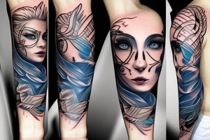 Aggresive line with blue eyes tattoo idea