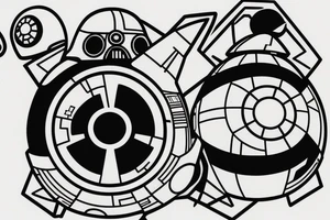 pikachu in dart vader suit coming out of pokeball in shape of death star tattoo idea