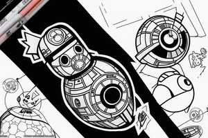 pikachu in dart vader suit coming out of pokeball in shape of death star tattoo idea