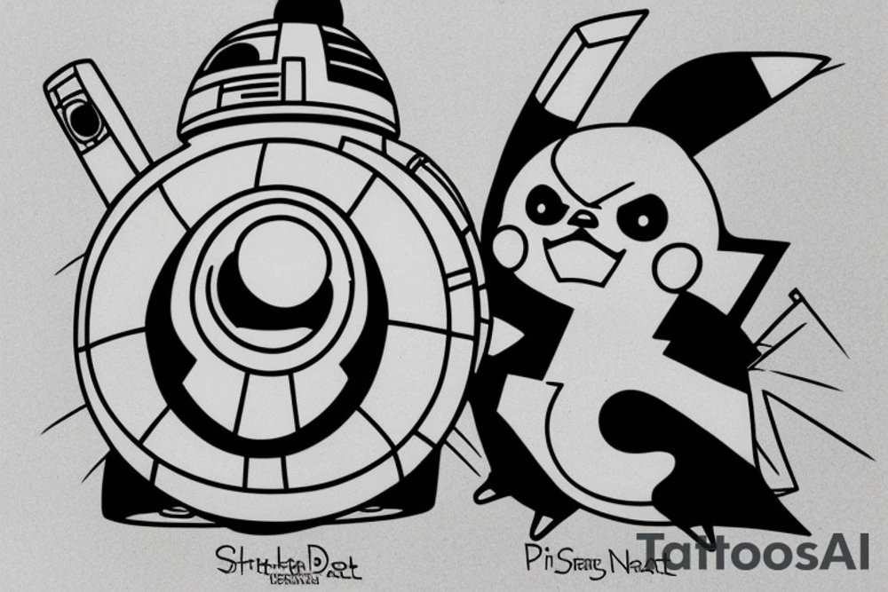 pikachu in darth vader costume coming out of death star pokeball tattoo idea