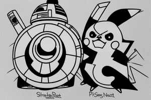 pikachu in darth vader costume coming out of death star pokeball tattoo idea