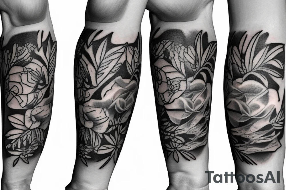 Army 4th infantry division floral sleeve tattoo idea