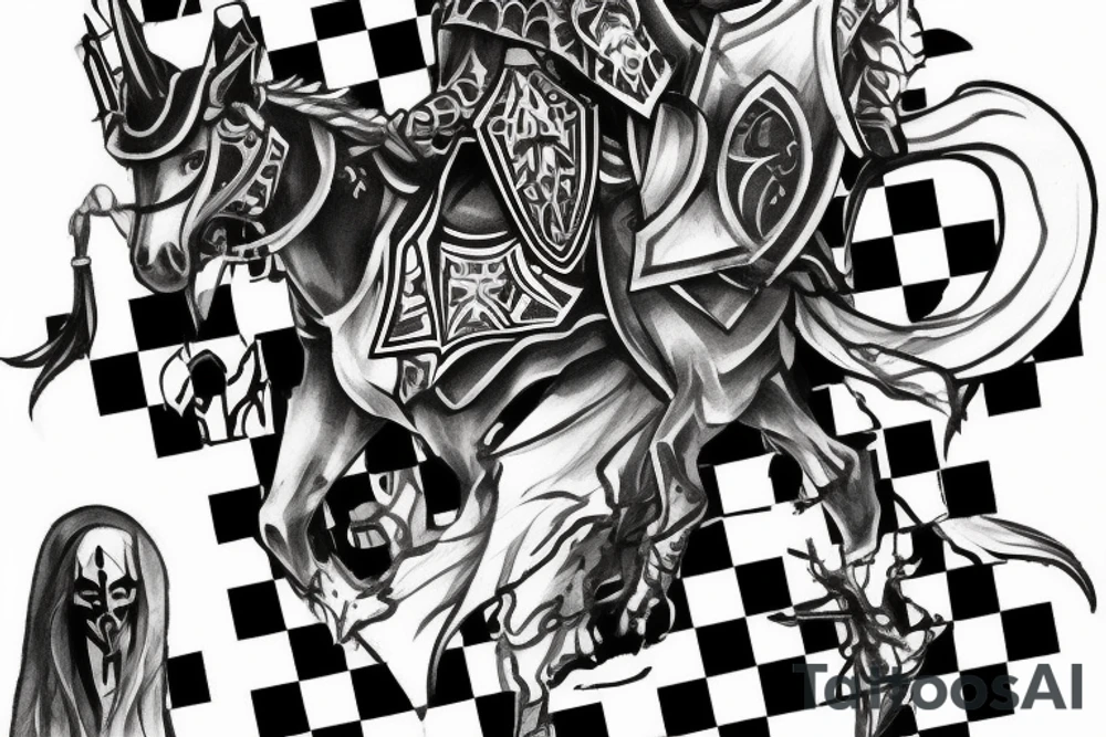 A ghost knight chessboard piece tattoo idea