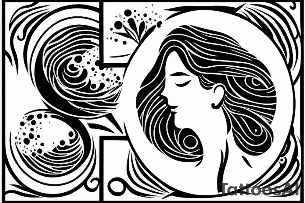 feminine moon and wave tattoo with a silhouette of woman meditating tattoo idea