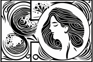 feminine moon and wave tattoo with a silhouette of woman meditating tattoo idea