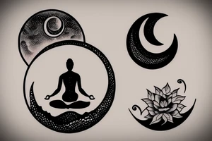 feminine moon and wave tattoo with a silhouette of woman meditating tattoo idea