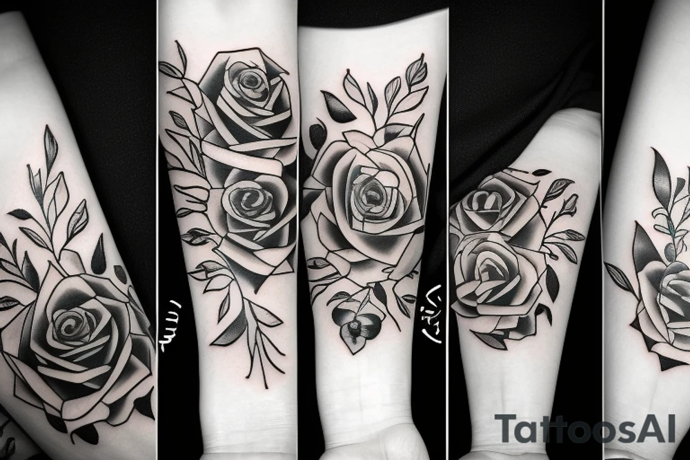 Black "family" tattoo on forearm with a rose next to it tattoo idea