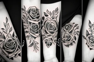 Black "family" tattoo on forearm with a rose next to it tattoo idea