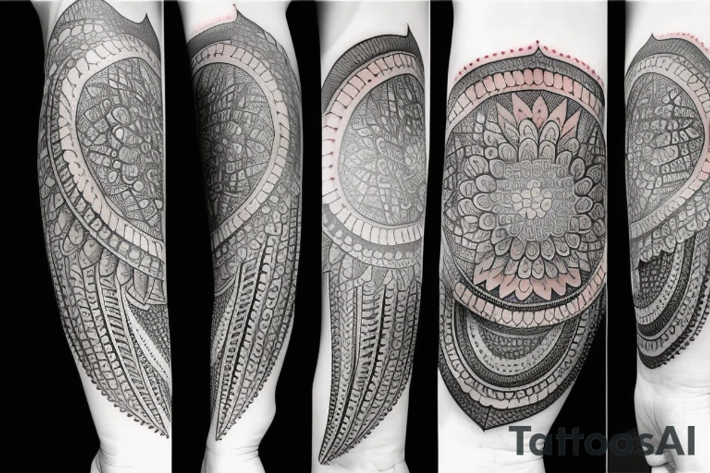 Mandala arm tattoo with gemstone tattoo idea
