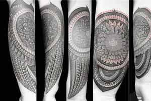 Mandala arm tattoo with gemstone tattoo idea