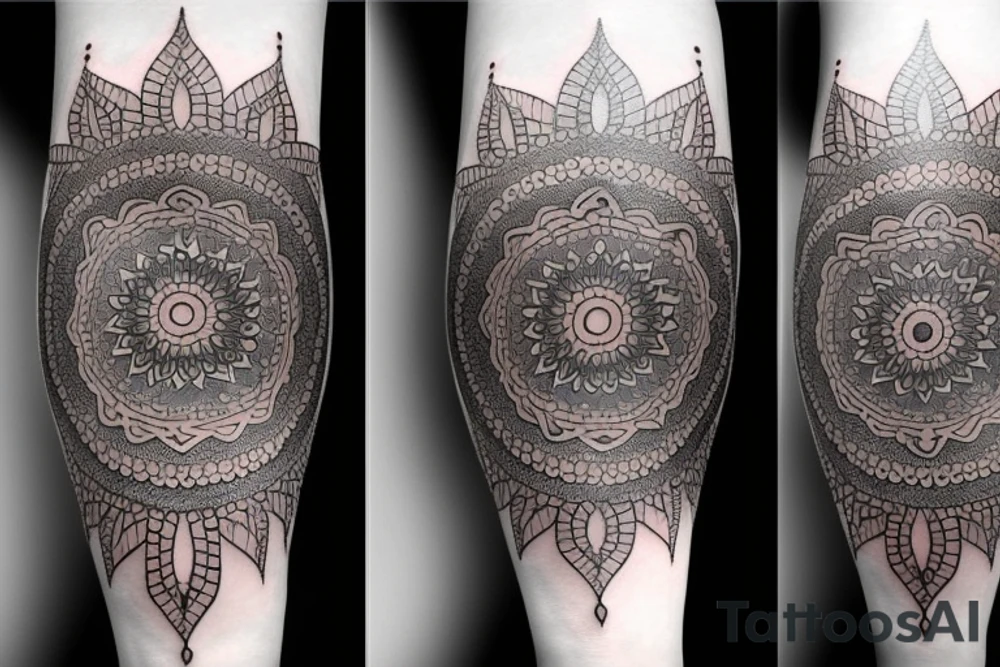 Mandala arm tattoo with crystal tattoo idea