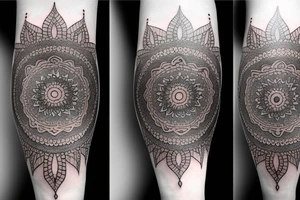 Mandala arm tattoo with crystal tattoo idea