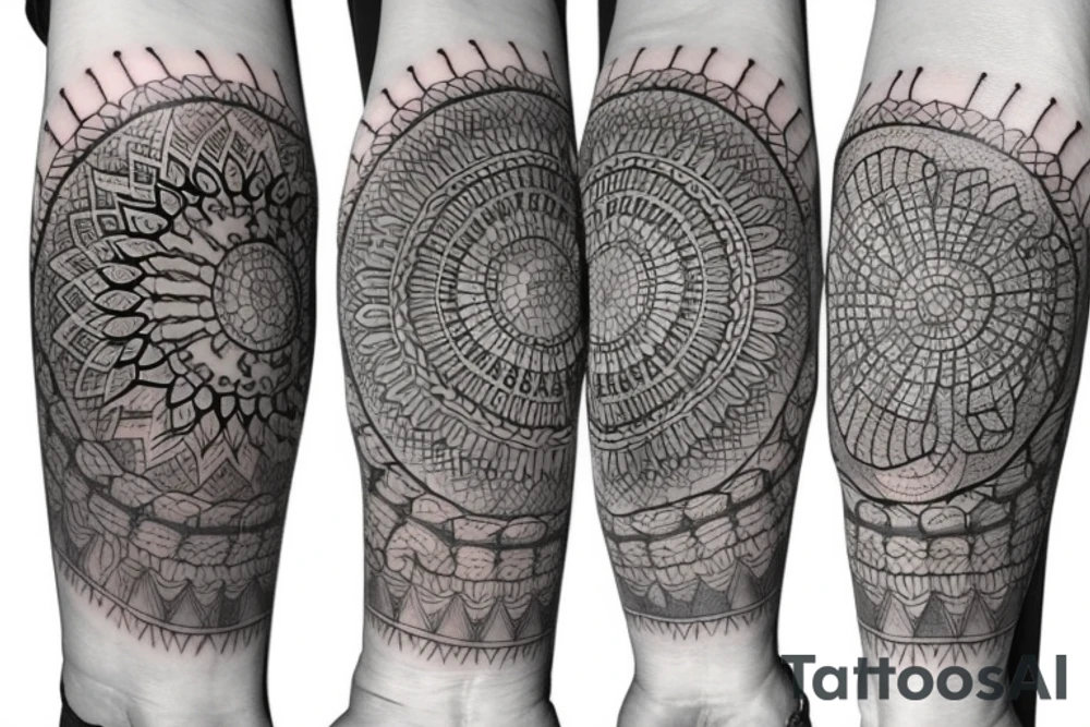 Mandala arm tattoo with crystal tattoo idea