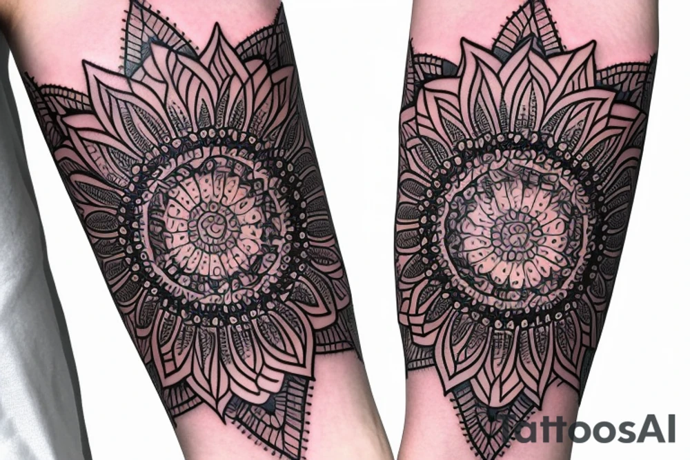 Mandala arm tattoo with crystal tattoo idea
