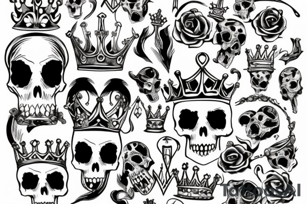 skull wearing a broken crown tattoo idea