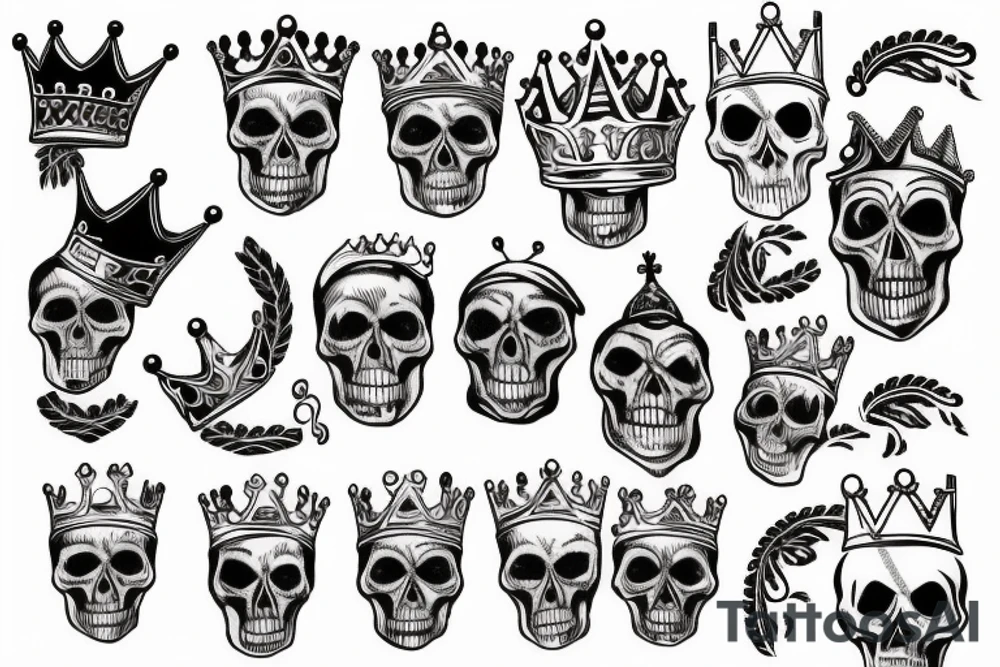 skull wearing a broken crown tattoo idea