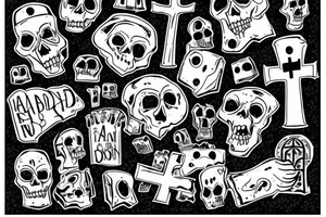 Abandoned graveyard with crumbling headstones and a falling down castle in the background tattoo idea
